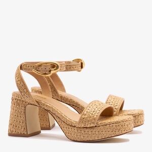 Larroude Woven Platform Sandals in Natural Tan